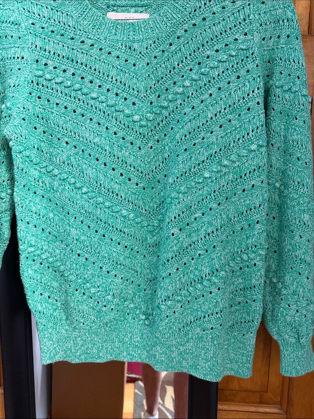 LOFT Mint Openwork Chevron Knit Crewneck Sweater